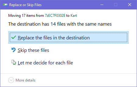 A replace or skip files dialog prompt