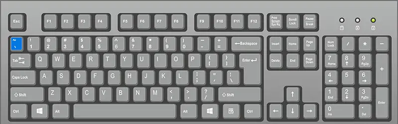 An image of the tilde key being highlighted on a keyboard